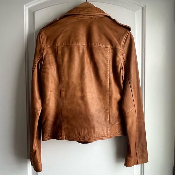 AllSaints Fern Dipdye Biker Sheep
Leather Moto Jacket Cognac Brown
Size US 4 - Picture 3 of 15